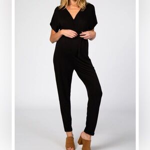 Pinkblush black wrap tie maternity jumpsuit